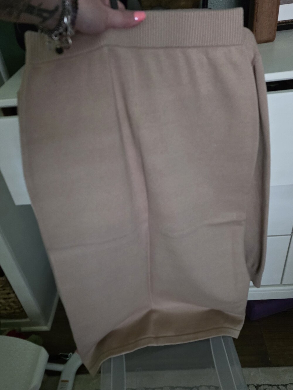 Women's Crewneck Sweater and Midi Skirt in Light Taupe Set - Picture 3 of 3